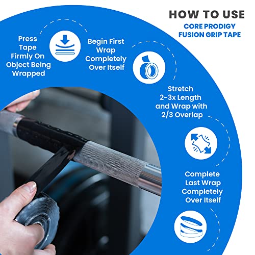Core Prodigy Fusion Grip Tape - Silicone Rubber Wrap for Pull Up Bars, Barbells, Dumbbells, Sports and Gym Equipment, and ...