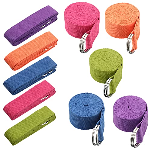 10 Pcs Yoga Strap 8ft Yoga Stretching Exercise Band Stretching Belt with Adjustable Metal D Ring Buckle Loop for Pilates, ...