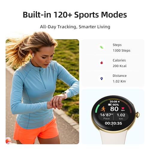 Parsonver AMOLED Smart Watch for Women Men, Always-On Display Fitness Tracker, Answer/Make Calls, 2 Quick-Release Bands, H...