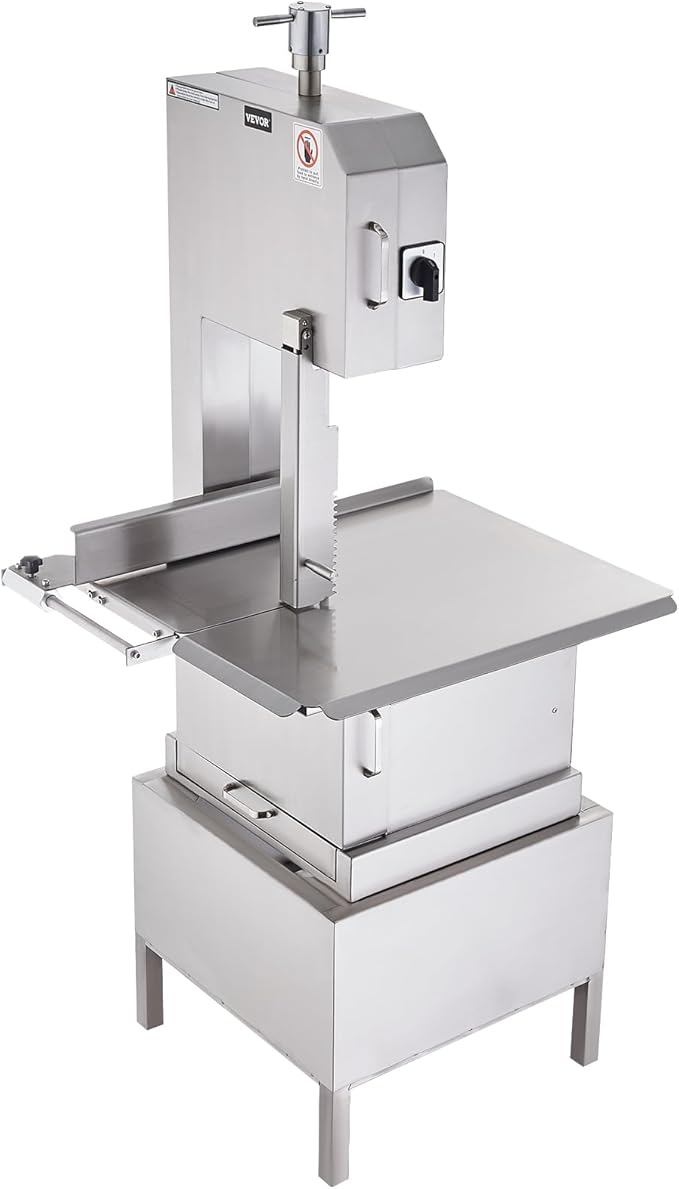 VEVOR Commercial Electric Meat Bandsaw, 2200W Stainless Steel Vertical Bone Sawing Machine, Workbeach 24.4" x 20.5", 0.16-8.7 Inch Cutting Thickness, Frozen Meat Cutter with 6 Blades for Rib Pork Beef