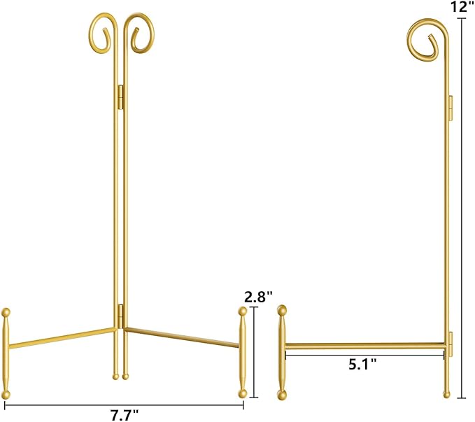 SVENJBB Plate Stand and Holder Display Stand 12 Inch, Gold Iron Picture Frame Stand for Display, Collapsible and Portable Easel Stand for Table (1 Pack)