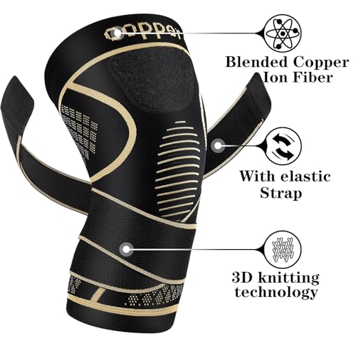 Copper Knee Braces with Strap for Knee Pain Women and Men(2 Pack), Knee Compression Sleeve for Arthritis, ACL, Meniscus Te...