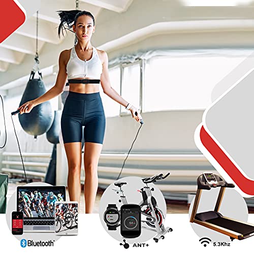 FITCENT Rechargeable Heart Rate Monitor Chest Strap 5.3 kHz/Bluetooth 5.0/ANT+, Heart Rate Sensor for Peloton Strava Zwift...