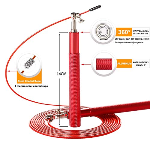 Speed Jump Rope - 360° Swivel Ball Bearing - Adjustable steel coated rope-Aluminum Anti Skipping Handle -Fitness Training ...