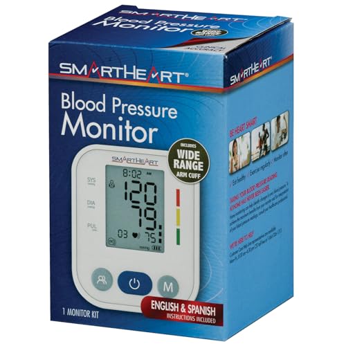 SmartHeart Blood Pressure Monitor | Wide Range Arm Cuff | 2-Person Memory | 198 Total Reading Storage | Excessive Movement...