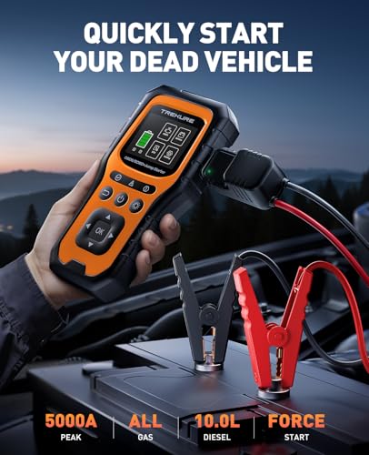 Car Battery Jump Starter with OBD2 Scanner 5000A, Car Battery Jumper Starter Portable (All Gas/10L Diesel), 12V Jump Box J...