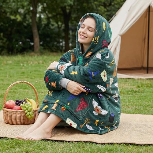 Magical Movie Theme Soft Warm Oversize Wearable Blanket Hoodies for Fans of Magical Movies and Novels, Featuring Owl, Ligh...