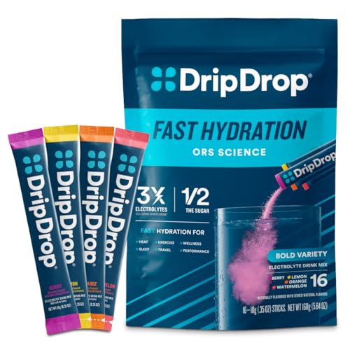 DripDrop Hydration Packets - Bold Variety Pack - Single Serve Electrolytes Powder Drink Mix - Watermelon, Berry, Lemon, Or...