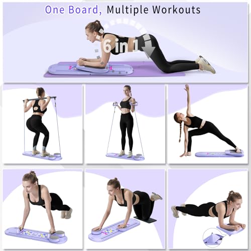 Pilates Board, Foldable Pilates Reformer Set for Home Workout with Timer, Multifunctional Portable Reformer Pilates Machin...
