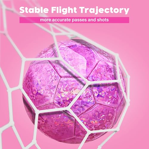 Champhox Size 4 Soccer Ball Glitter Pink - Kids Aged 4-6 6-8 8-12 Outdoors Sports Training Ball Recreation Playing Ball Te...
