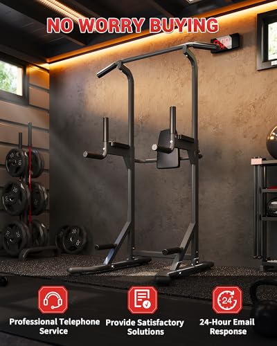 Power Tower Pull Up Bar & Dip Station, 450LB Weight Capacity, Heavy-Duty Carbon Steel Free Standing Home Gym for Pull-Ups,...