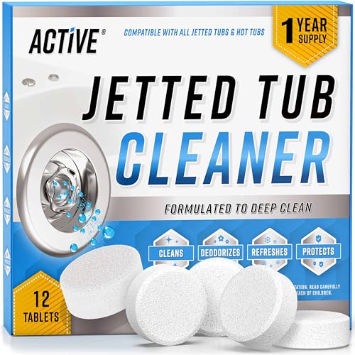Jetted Tub Cleaner Bathtub Tabs - 12 ACTIVE Cleaning Tablets, Compatible with Whirlpool & Spa Bath System, Jets, Whirl Tub...