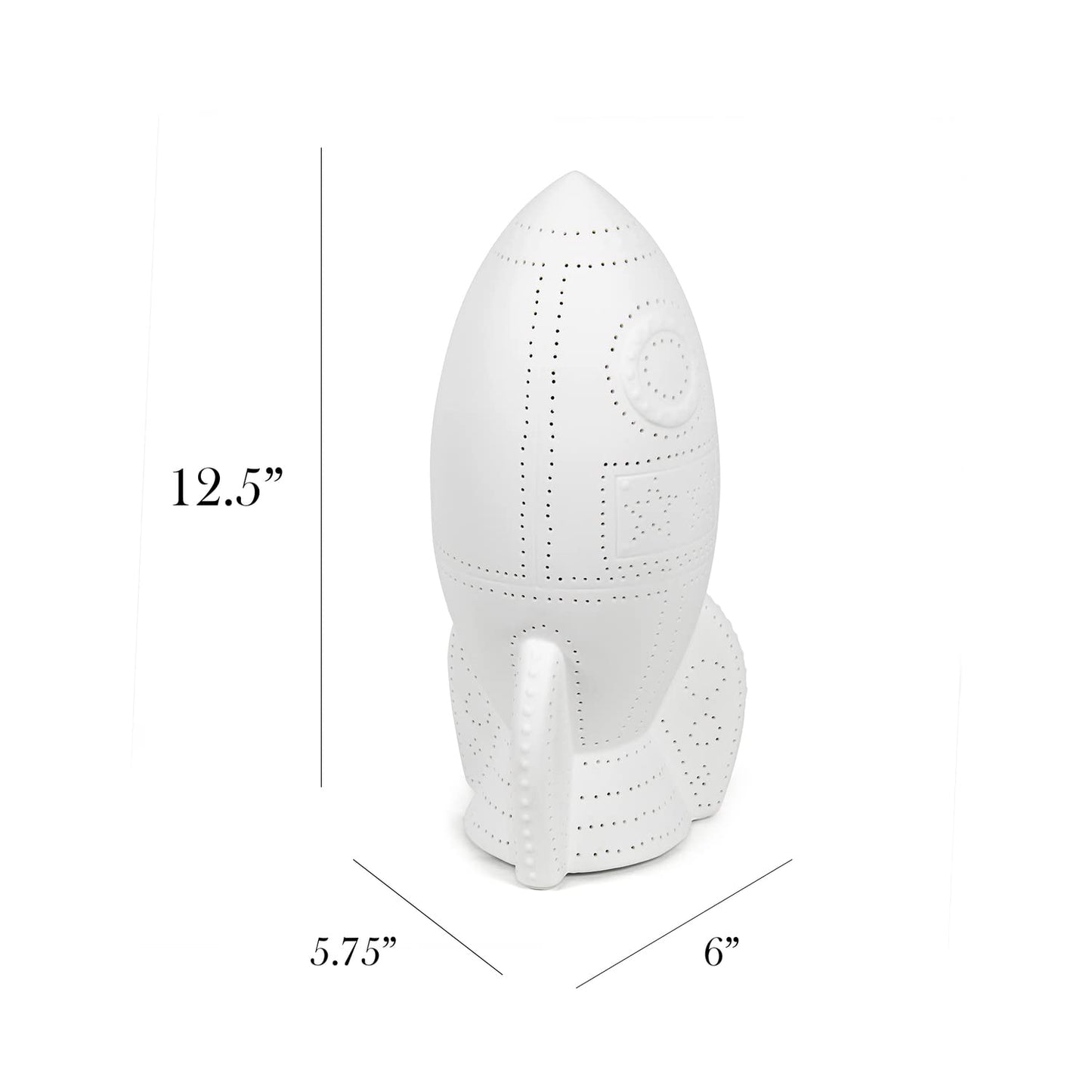 Simple Designs Table Lamp, Porcelain Rocket Ship, 6inL x 5.75inW x 12.5inH, White, Model LT2095-WHT