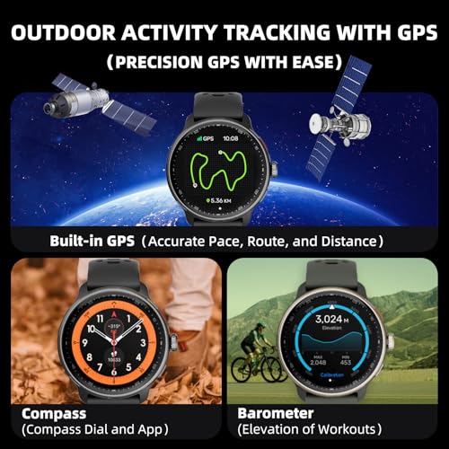Smart Watch Built-in GPS, Pressure, Altitude, Compass, Smartwatch for Men Fitness Tracker with 1.43" AMOLED Screen Bluetoo...