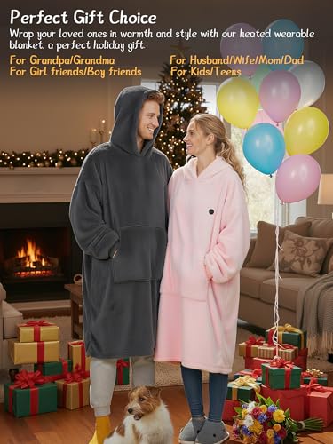 Wearable Heated Blanket Hoodie with 16000 mAh Battery,Cordless Heating Throw,Electric Shawl Robe with Sleeves,Gift for Family