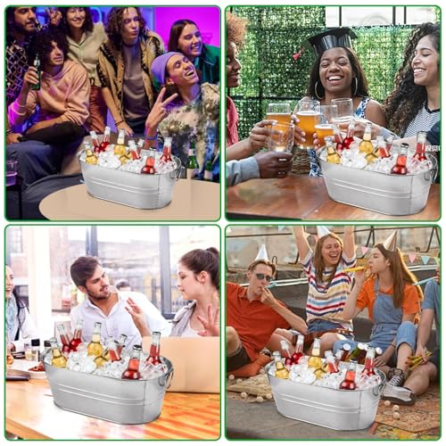 MIVIDE 4 Pack Galvanized Tub 3 Gallon Ice Bucket Large Metal Champagne Drink Bucket with Handles Galvanized Ice Buckets fo...