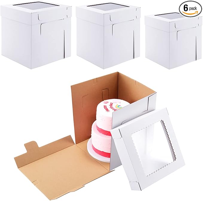 Tall Cake Boxes for Tier Cakes,3 Sizes 6 Pack 8x8x10,10x10x12 and 12x12x12Inch,Sturdy White Tall Cake Box Shipping in 8 10 12 Inch 2 3 Tier for Wedding Layer Tiered Cakes