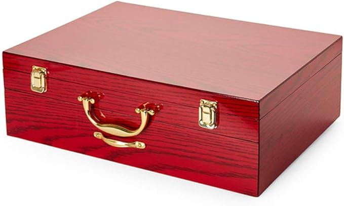 Flatware Chest holds up to 75 Pieces of Silverware Forks Knives Spoons, Deluxe 2-Drawer Storage Box Case w/High Gloss Finish, Gold-plated Handle & Latches