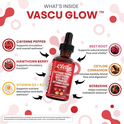 Clean Nutra Cayenne Pepper Drops Supplement Liquid + Hawthorn Berry, Vitamin D3 K2 Beet Root Powder, Ceylon Cinnamon, Turm...