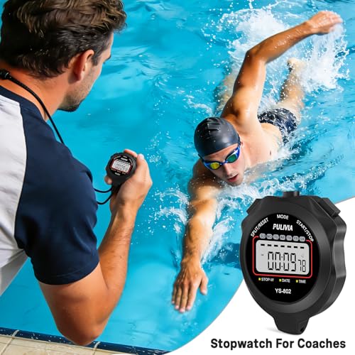 PULIVIA Stopwatch Timer Lap Split Digital Stopwatch with Clock Calendar Alarm, Large Display Stop Watch for Sports Kids Co...