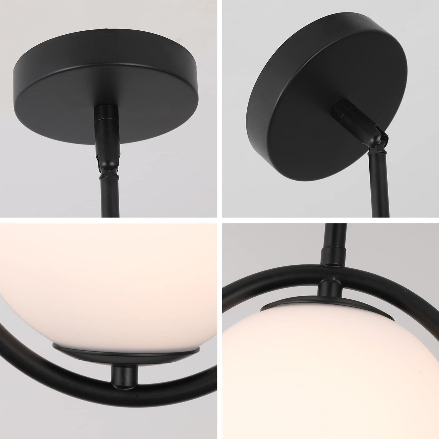 SeeU Modern Pendant Light Fixture, Black, Metal, 2 Lights, Vintage Style with White Globe Glass Lampshade for Kitchen Island/Dining Room