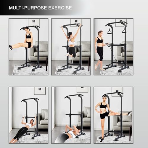Trlakepreble Power Tower Pull Up Bar,Pull-Up Rack Dip Station,Height Adjustable Multi-functional Home Strength Training Gy...