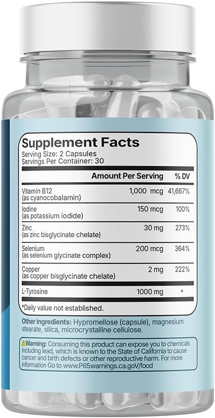 Santo Remedio Thyroid Plus, Thyroid Health, Healthy Brain, Healthy Energy Levels, Immune Health, Contains Vitamin B12, Iodine, Selenium, Zinc, Copper, L-Tyrosine, 60 Capsules, 30 Servings