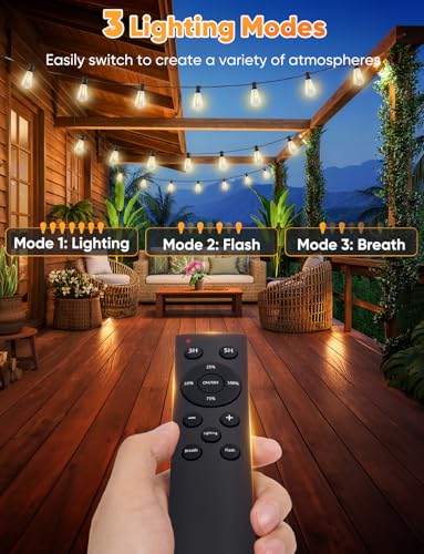 Brightever 120FT LED Outdoor String Lights with Remote, Patio Lights Outdoor Waterproof with 36+2 Shatterproof ST38 LED Bu...