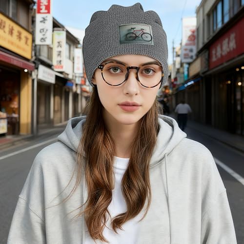 Retro Bicycle Pattern Print Lightweight Waffle Pullover Hat Men Women Winter Headwear Outdoor Camping Travel