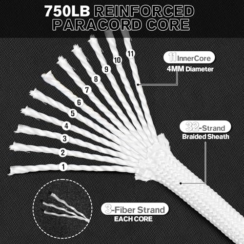 HOKINETY Paracord Rope 750 - Parachute para Cord 4mm 11 Strand Spool Rope Utility Nylon String for Outdoor Camping Surviva...