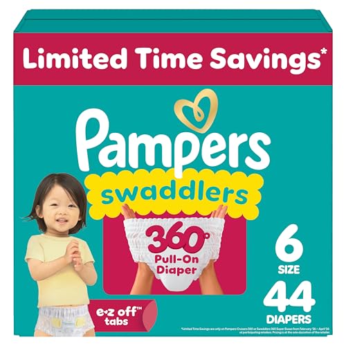 Pampers Diapers - Swaddlers 360° - Size 6, 44 Count, up to 100% Leakproof Comfy Dry Fit, Designed for Easy Changes, Pull O...