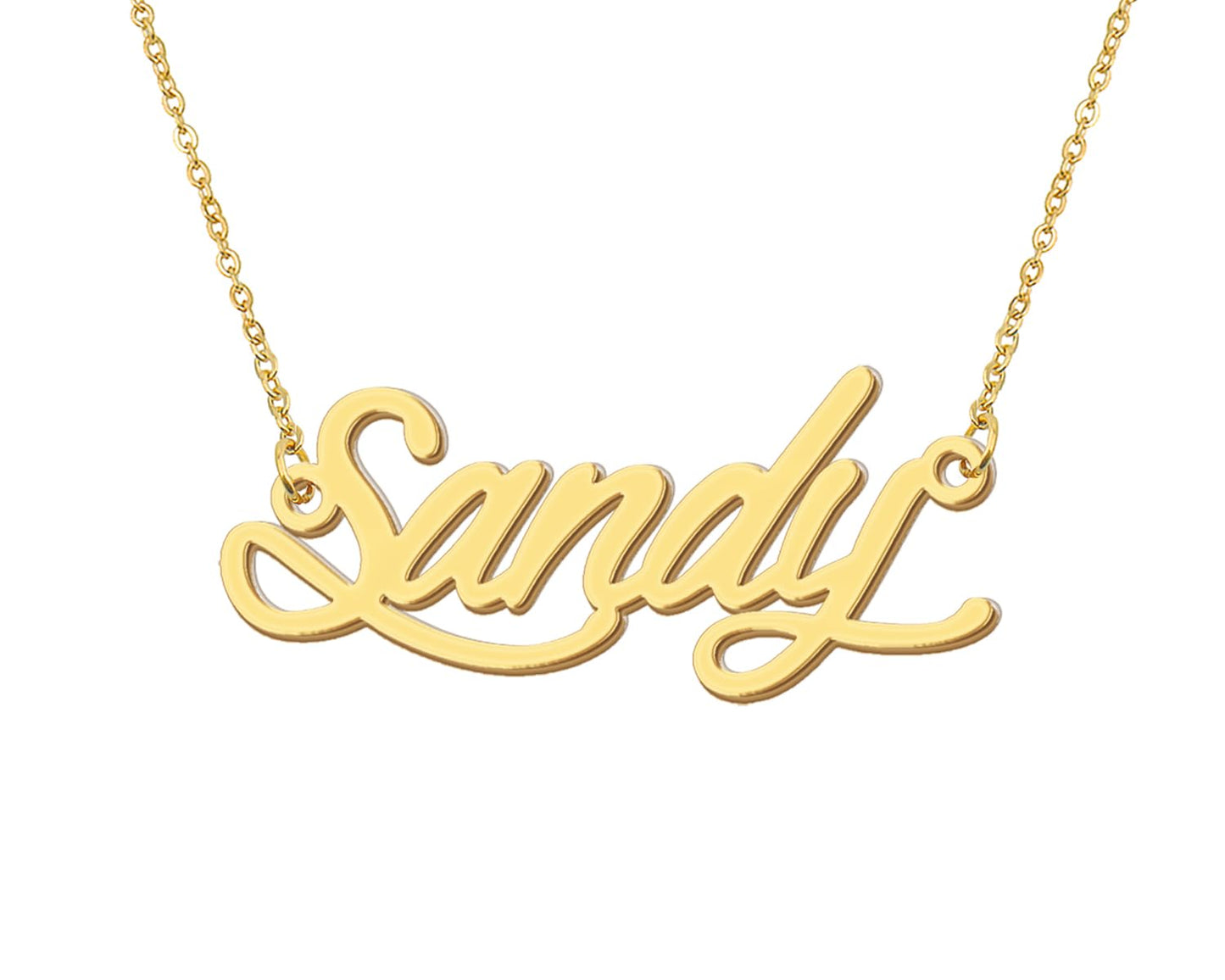 Aoloshow Sandy Pendant Name Necklace Stainless Steel 18k Gold Plated Script Nameplate Necklace Jewelry for Best Friends Christma