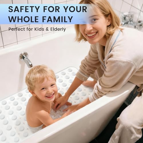 Silicone Bathtub Mat Non Slip, Acupressure mat for Back Pain Relief and Muscle Relaxation Bathtub with Drain Holes and Suc...