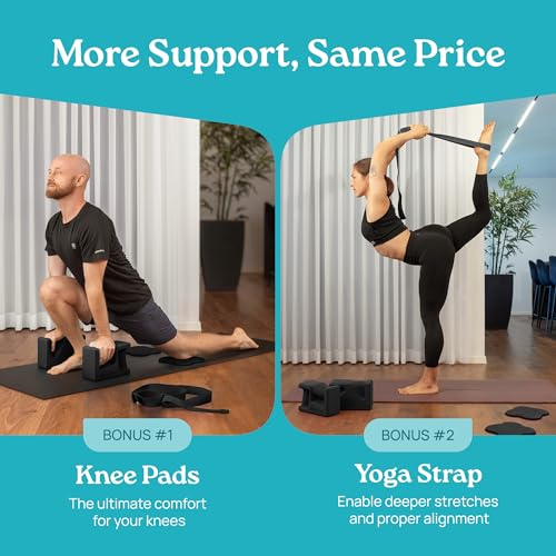 Deep-Zen PRO Yoga Blocks | Ergonomic Yoga Block 2 Pack for Wrist Comfort and Support | EVA Foam Exercise Blocks, 2x Knee P...