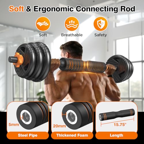 33/44/66/88lbs Adjustable Dumbbell Set with Connector, 5 in 1 Weight Dumbbell Set Used as Barbell, Kettlebells, Push up St...