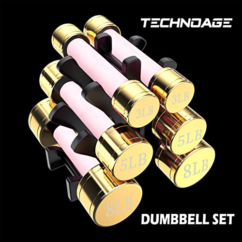 TECHNOAGE Round Dumbbell Sets with Steel Handle, Odorless Neoprene rubber Handle Cover