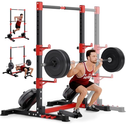 YOLEO Smith Machine & Squat Rack Combo, Multi-Functional Power Racks with Adjustable Width & Pull-Up Bar, Cable Crossover ...