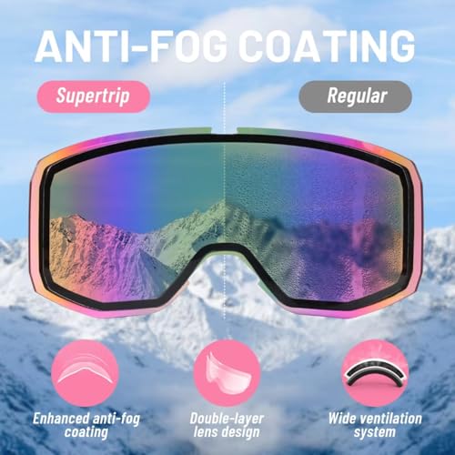 Supertrip Ski Goggles for Women Men, Anti-Fog UV Protection Snow Goggles Snowboard Goggles for Adult Youth