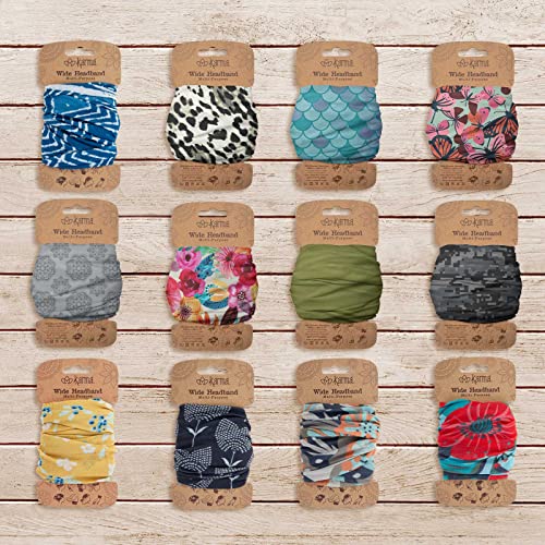 Karma Gingko Floral Headband for Women - Wide - Fabric Headband and Stretchy Hair Scarf - Dark Grey