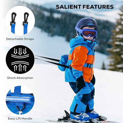 Launch Pad Toddler Ski Harness with Leash - Ski Harness for Kid w/ 7' Elasticized Leash, Easy Lift Handle & Built-in Backpack
