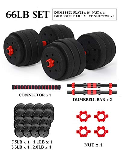 click2go Adjustable Dumbbell Barbell Set (88LB/66LB/44LB) Weight with Connecting Rod 2 in 1 Home Body Workout Exercise Equ...