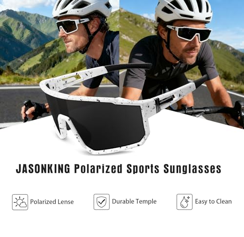 JASONKING Polarized Sports Sunglasses with Mirrored Shield Lens running hiking biking UV400 Protection Big Frame Goggles