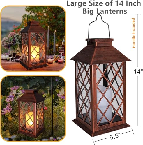 [2 Pack] TAKE ME 14" Solar Lantern Outdoor Garden Hanging Lantern Waterproof LED Flickering Flameless Candle Mission Light...