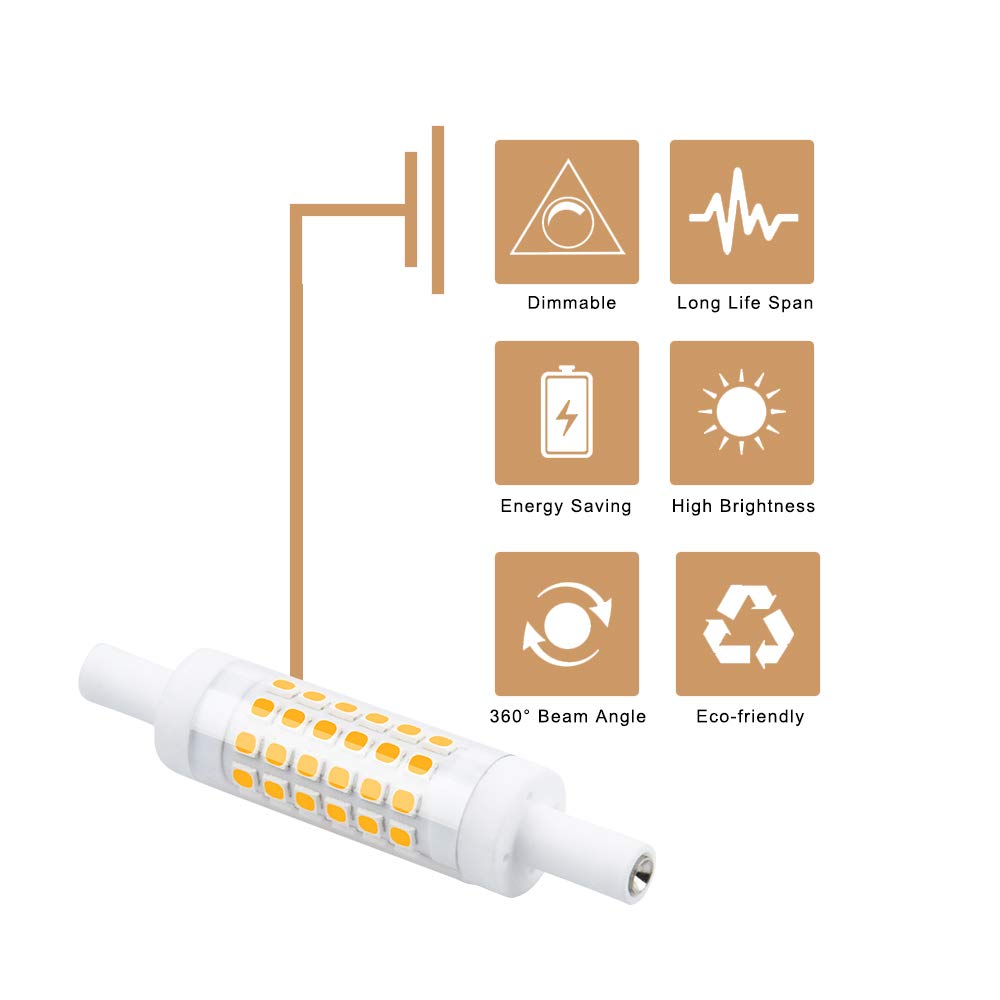 Bonlux Dimmable 78Mm R7S Led Light Bulb - Double Ended J78 T3 R7S Led Floodlight - 5W (45W Halogen Bulb Equivalent) Warm White 3000K For Floor Lamp  Workshop Lighting (2-Pack)