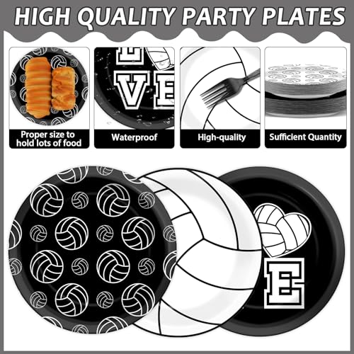 96Pcs Volleyball Birthday Party Decorations Volleyball Paper Plates Napkins Sports Themed Dessert Cake Tableware Set Black...