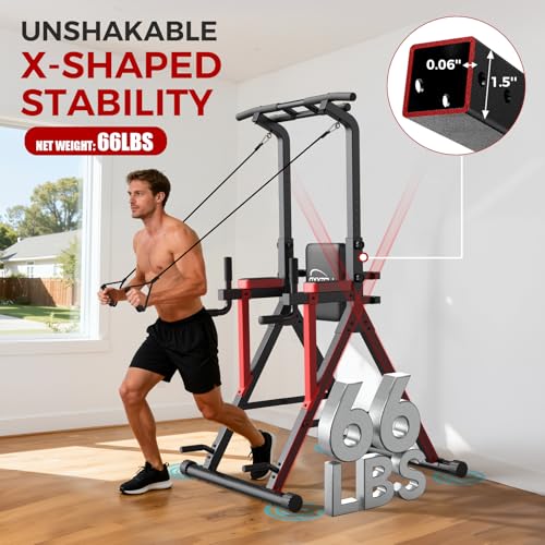 LFEYYD Power Tower Pull Up Bar Free Standing - 13-Level Adjustable Height Dip Station - Home Gym Strength Training Equipme...