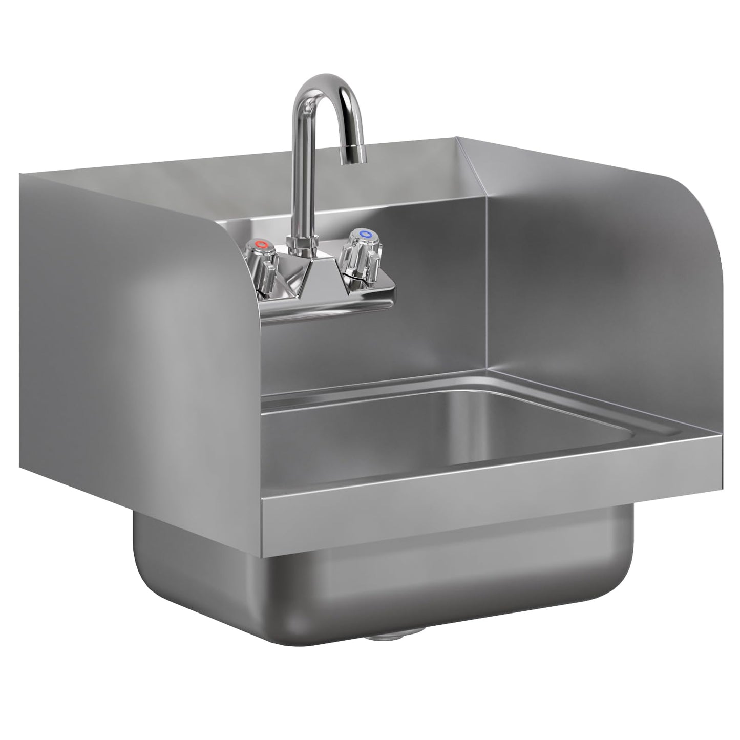 AmGood Stainless Steel Wall Mount Hand Sink with Faucet and Sidesplash 17" x 15" | NSF Commercial Hand Washing Basin For Restaurant, Kitchen and Home | Bowl Size: 10" x 14"