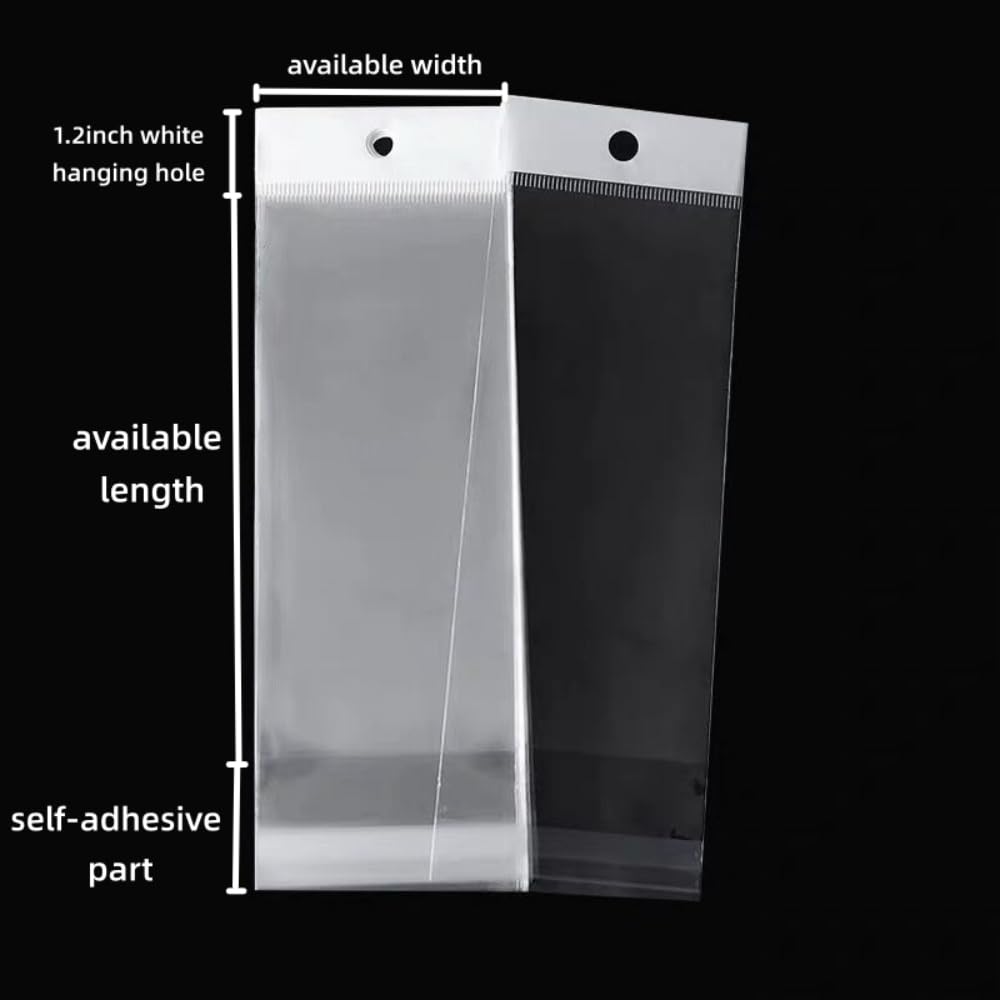 PABCK 100 Pack (Available Size 6.1x11.8 inch) Clear Self Adhesive Straight Hair Packaging Bags with Hang Hole Wigs Hair Storage