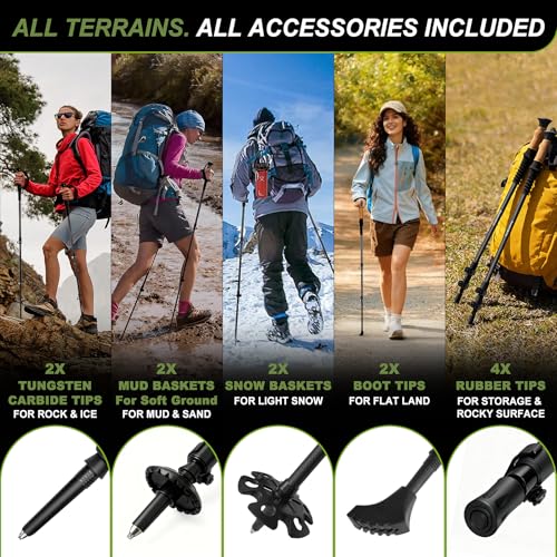 100% Carbon Fiber Hiking Trekking Poles - Ultra Strong Carbon Hiking Sticks with Cork Grips & Quick Flip Locks, 2 Pcs Ligh...