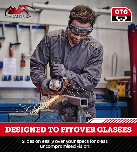 Tarantula ANSI Z87.1+ Safety Goggles Over Glasses, Anti-Fog & Anti-Scratch, Adjustable Strap, Lab Eye Protection, Woodworking
